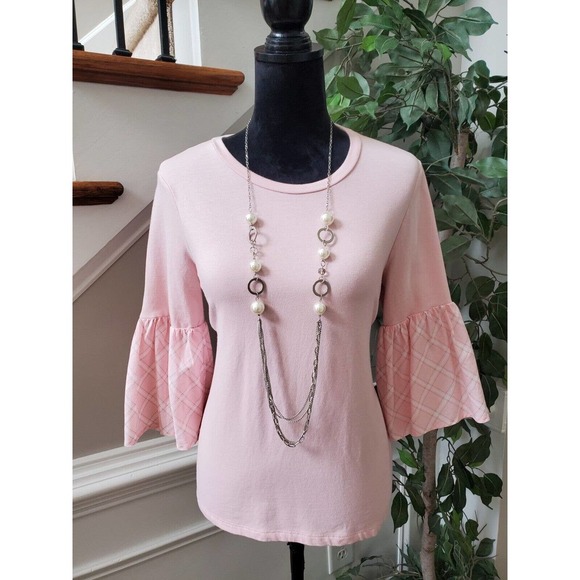 Crown & Ivy Womens Pink Cotton Long Sleeve Round Neck Top Blouse Size Small - Picture 10 of 10